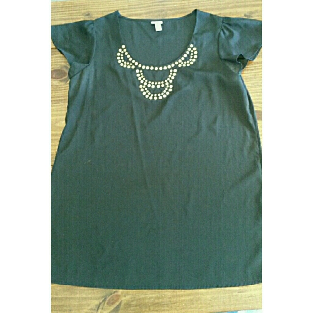 Black Tunic Style Gold Embellished Blouse Top